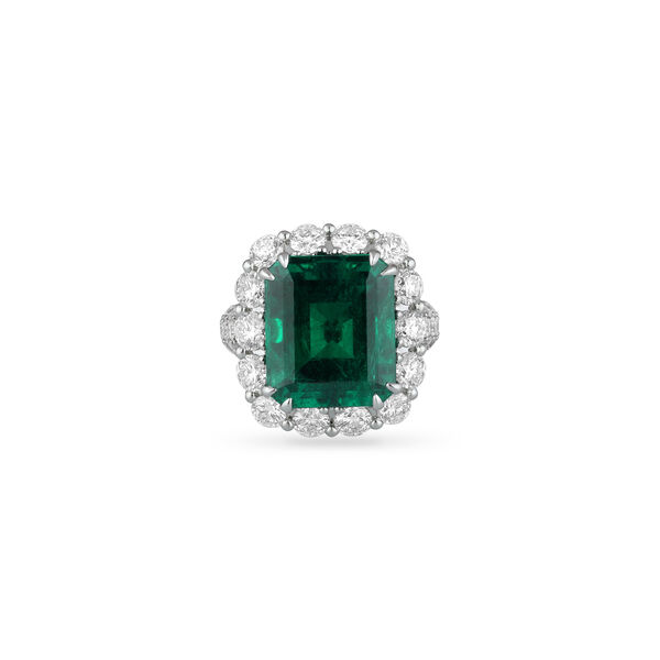 Emerald Octagon-Cut Ring with Diamonds in White Gold
